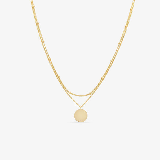 Double Wrap Medallion Pendant Necklace in 14k Yellow Gold - Engravable