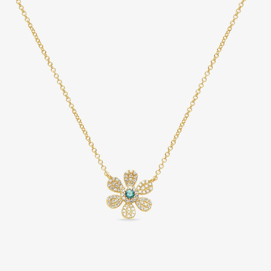 Diamond & Sapphire 14k Gold Lily Pendant Layer Necklace